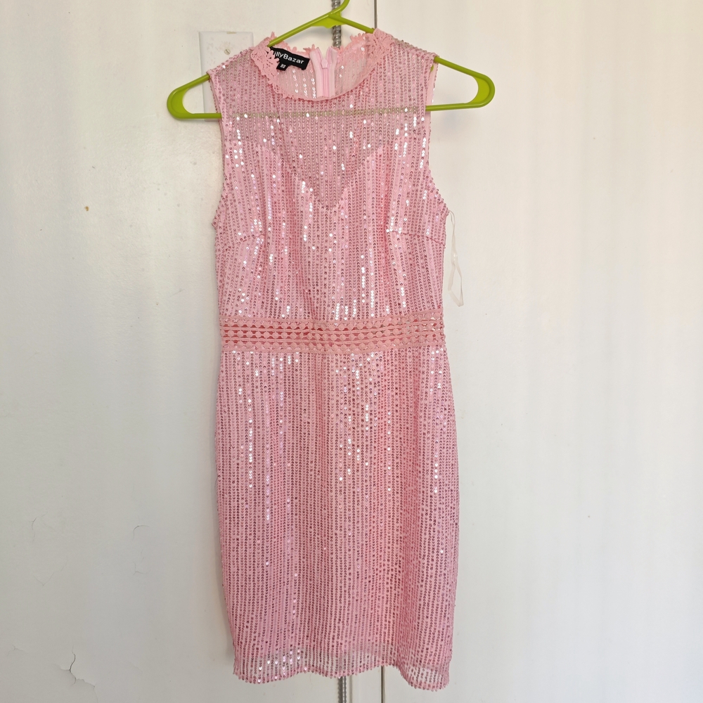 Y2K Eilly Bazar stunning Pink Sequin Sleeveless prom Dress